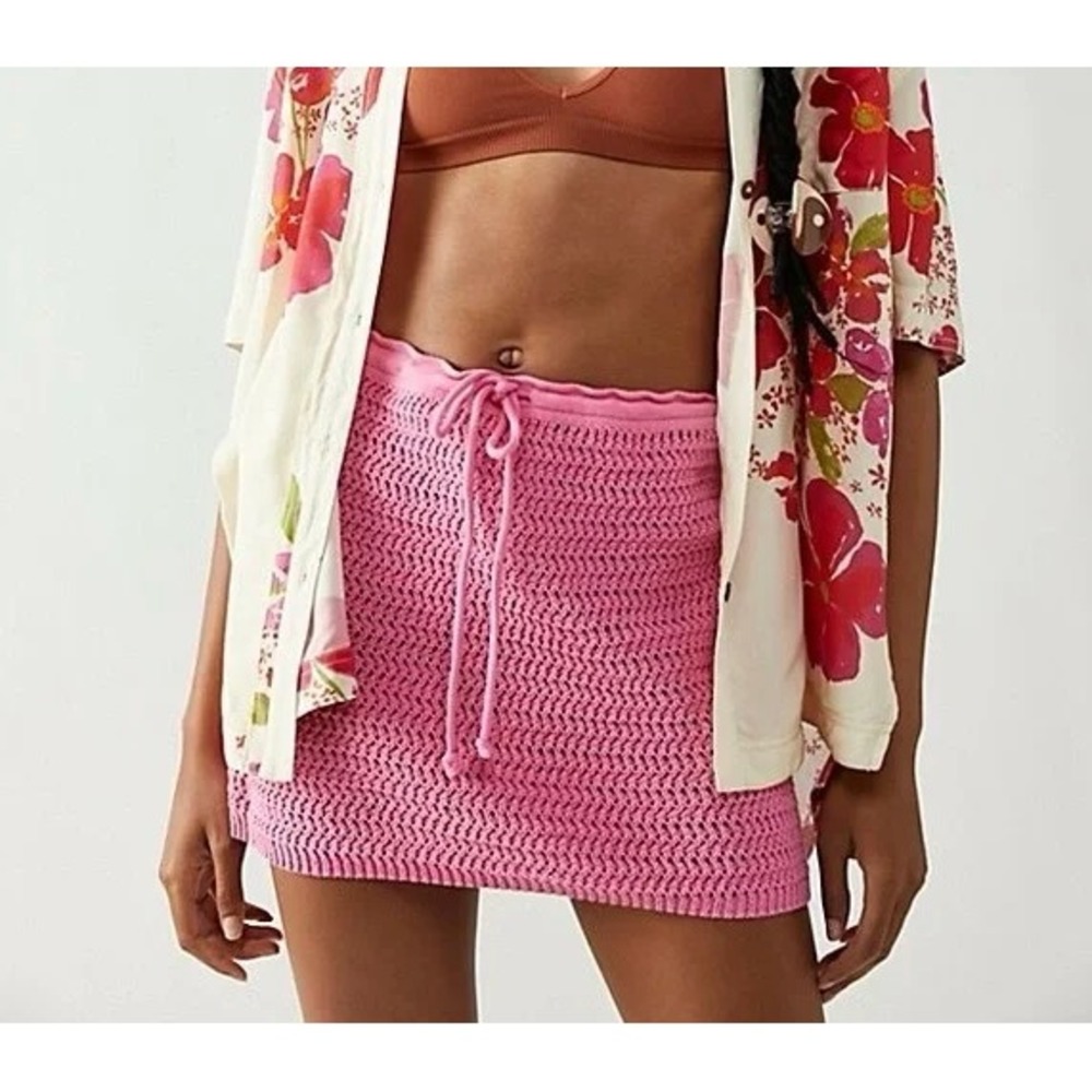 Free People Beach Brandi Sweater Mini Skirt Size XS‎ Crochet Knit Swim Cover